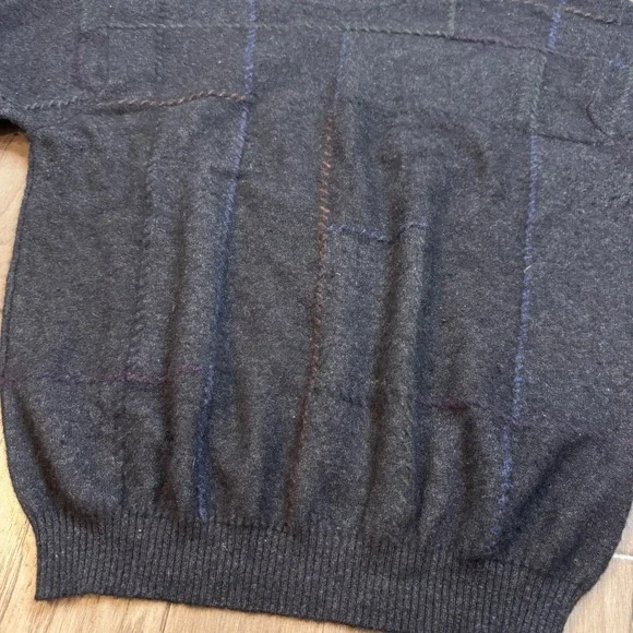 Men's Lenor Romano 100% Cashmere‎ Sweater XL Plaid Knit Crew Neck Mongolia - Picture 2 of 11